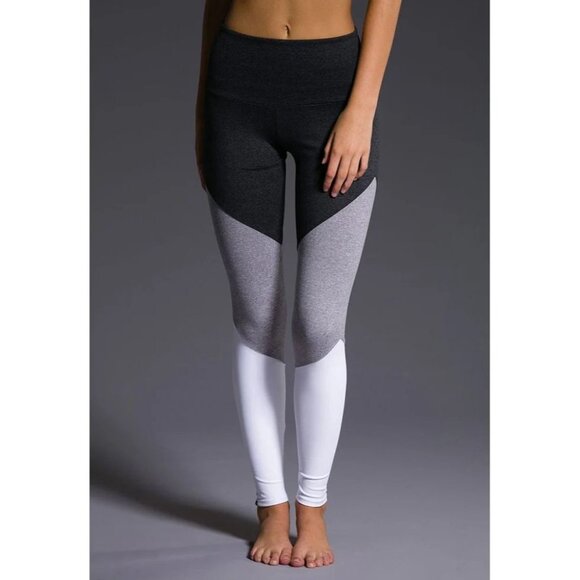 ONZIE High Rise Track Black Purple Blue Colorblock Ankle Leggings, Size S/M - Picture 2 of 15